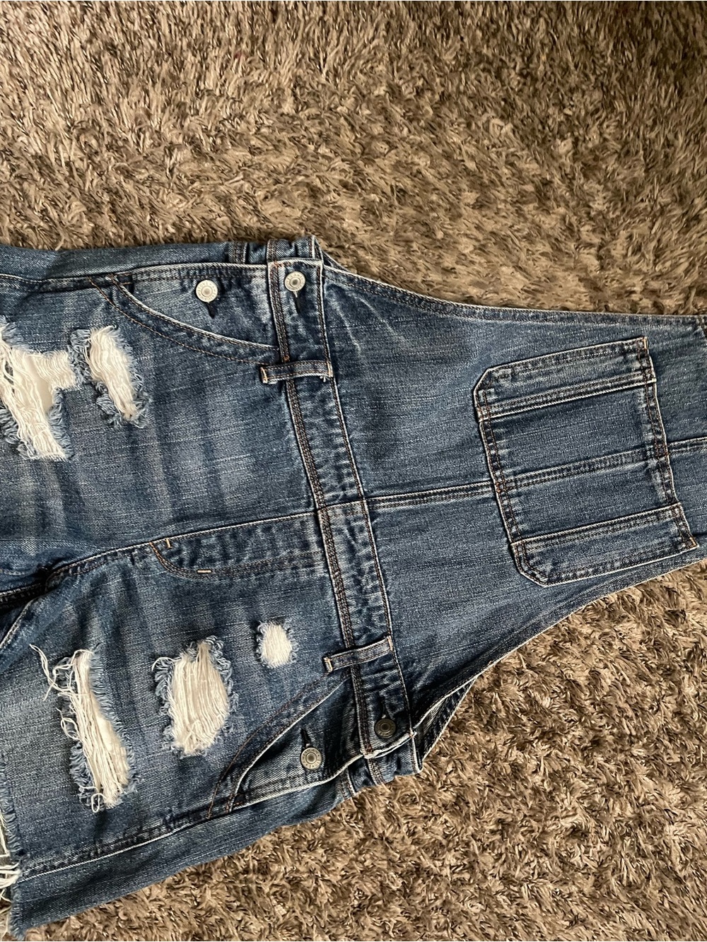 American Eagle Outfitters Distressed Denim Short Overalls - Blue - Picture 3 of 11